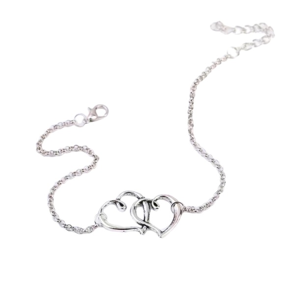 Silver Intertwined Double Heart Anklet - Picture 3 of 5
